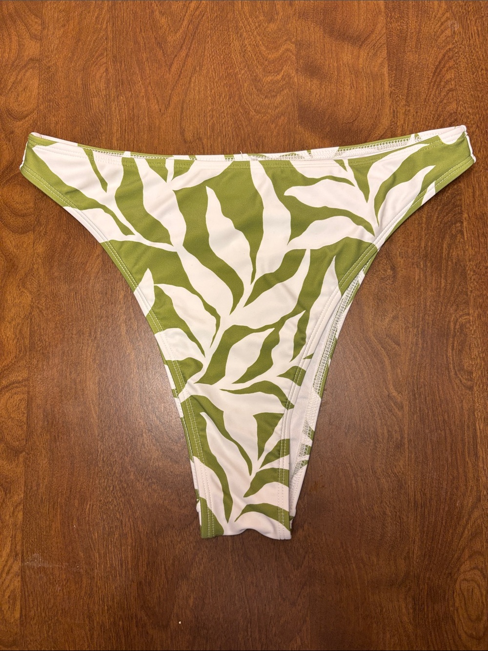Cupshe White & Green Leaf Print High-Cut Bikini Bottom